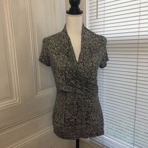 Ann Taylor faux wrap black and white top